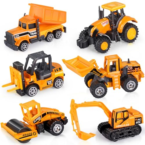 Oriate Véhicules de Chantier, 6 pièces, kit de Construction Diecast, Bulldozer, Chariot élévateur, Pelleteuse et Autres Voitures Jouets éducatives d'intérieur et d'extérieur, Mini modèles de Voitures