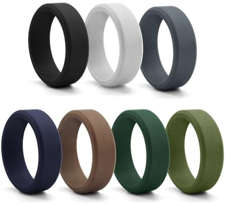 Paquet De 7 Alliances En Caoutchouc De Silicone Pour Hommes, Alliance Pour Hommes, Bague De Fiançailles En Caoutchouc Durable Et Respirante/Bande De Sports De Plein Air, Ensemble De Bagues De Mode,11
