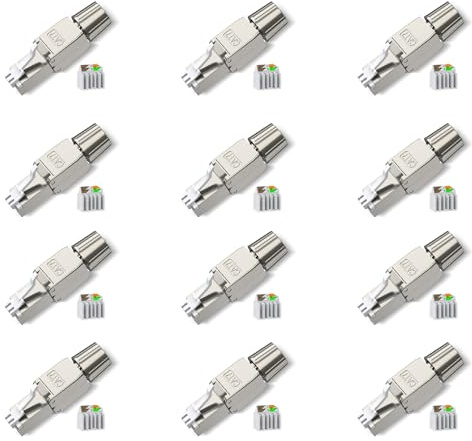 songyea RJ45 Stecker Werkzeuglos, 12 Stück Cat7 Stecker, Cat6A Netzwerkstecker, Netzwerk Werkzeug, Werkzeuglos Feldkonfektionierbarer, Geschirmt 10 Gbps 600MHz