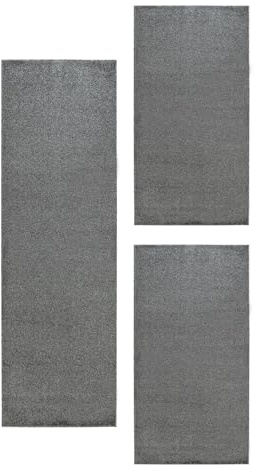 Carpetsale24 Bettumrandung Schlafzimmer 3 teilig Läufer Teppich Grau Bettvorleger Schlafzimmer Bettset: 2 St. 60x100 cm | 1 St. 80x150 cm - Teppich Läufer Set Einfarbig Design