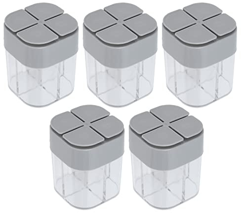 WOHPNLE 5 Contenitori Spargispezie da Campeggio, Plastica Trasparente Spargispezie 4 in 1, Dispenser Multi-Spezie con Coperchio Sigillato per La Cucina del Ristorante di Casa
