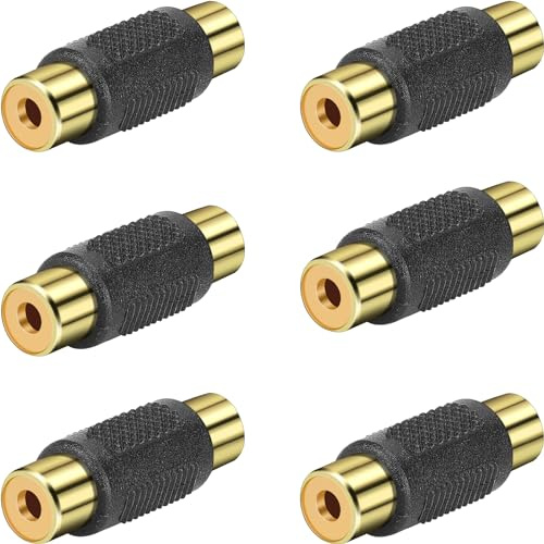 SAISN 6 Pack Gold Plated RCA Female to Female Coupler, Audio Video Adapter, Extender, Connector, for Amplifier, Speaker, TV, Game Console