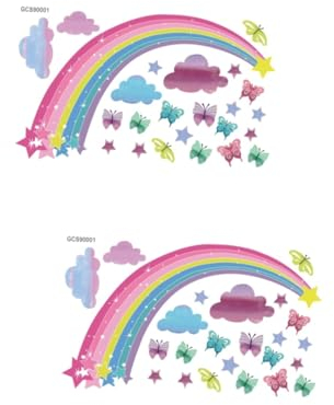 UPKOCH 2sätze Bunter Pvc Wandaufkleber Mit Regenbogen Und Schmetterlingsdesign Für Kinderzimmer-dekoration Selbstklebendes Wandtattoo Für Glatte Oberflächen Leicht Anzubringen Und