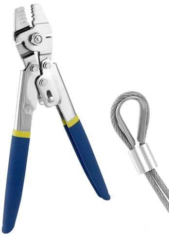 QWORK® Stainless Steel Wire Rope Crimping Pliers, for Crimping Wire Cable, up to 2.2 mm, with Non-Slip Handles and Cutting Function