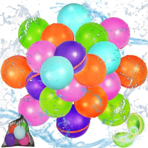 20pcs Reusable Water Balloons Quick Fill Splash Balls Refillable Water Bombs for Boys Girls Summer Toys Outdoor Activities Pool Beach Water Games Toys, Mesh Bag Included