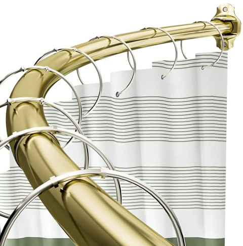 Chrsouly Curved Shower Rod, Adjustable 40-72 Inches Extra Wide Shower Curtain Rod, Rust Proof Heavy Duty Curved Shower Rods for Bathroom, Bathtub, Need to Drill, Gold