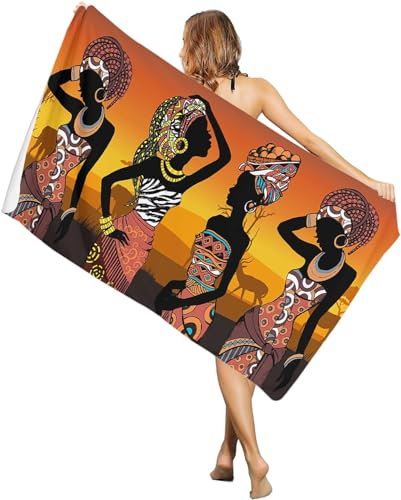 3D Strandtuch 80x160 cm Afrikanische Frauen Badetuch Groß Afrikanische Microfaser Handtücher Weich Schnell Trocknen Strandhandtuch Herren Frauen Badetücher, Strandtücher Strandlaken Handtuch A1403
