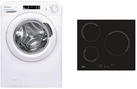 Candy Smart CS 14102DE/1-S, Lavadora 10 KG, 1400 RPM, Tecnología NFC, Asistente de Voz, 15 Ciclos & CH63CC, Placa Vitrocerámica, 3 Zonas, 60CM, 10 Niveles de Potencia, 5,5KW, Mandos Centrales