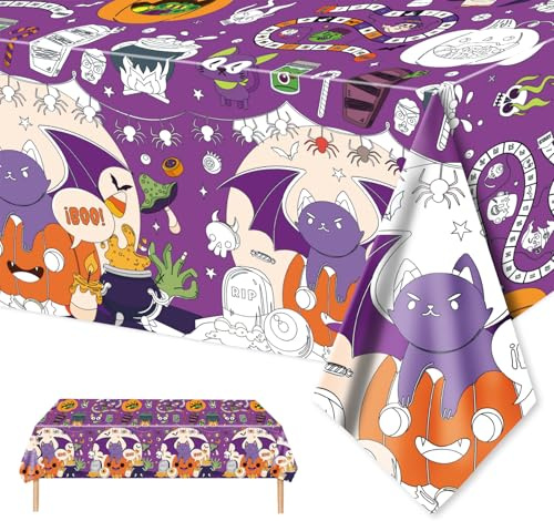 Halloween Mal Tischdecke für Kinder, Riesige 137 x 274 cm DIY Papier Ausmaldecke, Halloween Bastelposter Malvorlage, Rätsel-Tischdecke für Esstisch und Boden Mal Mich Bunt ﻿