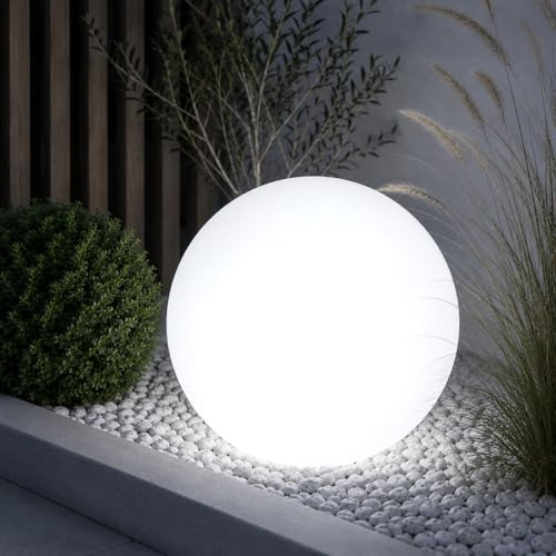 Lumiled Milchig Kugelleuchte Außen Außenkugelleuchte Kugellampe Weiß Gartenkugel Außenleuchte Kugel Wegeleuchte Lichtkugel wetterfest IP44 E27 Fassung inkl. Anschlusskabel 1,95m Ø 40cm