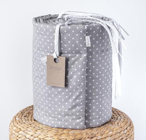 LOOLAY Mini Punkte Grau 100% Baumwolle Bettschutzgitter 420, 360, 210, 180 x 30 cm Bett Schutz Bettgitter Netzstoff (360 x 30 cm)