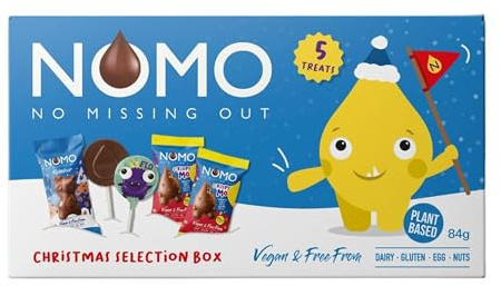 NOMO Plant-Powered Christmas Chocolate Selection Box, 6 Treats, Xmas Gift for Kids, Dairy-Free, Gluten-Free, Nut-Free