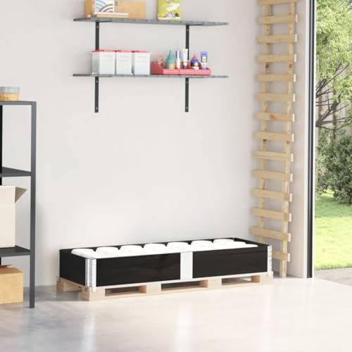 Homgoday Paletten Aufsatzrahmen, Palettenrahmen Holzrahmen Hochbeet Gartenbeet Stapelbar Faltbar, für Pflanzen, Blumen, Gemüse Schwarz 150x50 cm Massivholz Kiefer
