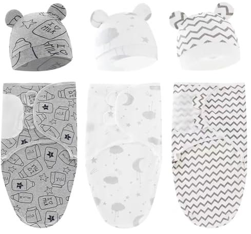 ISAKEN 3er Pucksack Baby 0-6 Monate, Baby Schlafsäcke für Neugeborenen Kleinkinder, Wickel-Decke Baumwolle, Universal Verstellbare Puckschlafsack für Säuglinge Babys Neugeborene