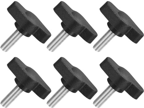 QUARKZMAN 6 Stück T-Flügelschraube mit Griffen M5 x 16mm Schwarz | Männliche Schraube Knopf 304 Edelstahl Rändelschraube Daumenschrauben-Griff 27mm Durchmesser