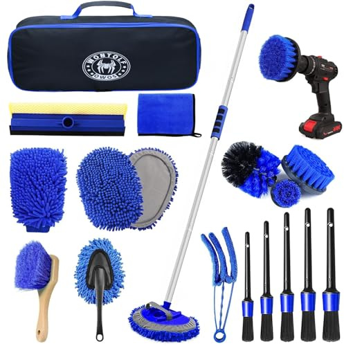 Wontolf 62'' Car Wash Brush Kit with Long Handle, Microfiber Car Wash Mop Mitt, Car Cleaning Detailing Kit, Exterior Interior Car Cleaning Supplies for Cars RV Truck Boat