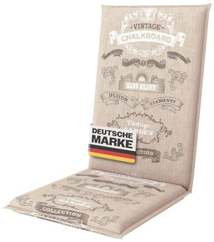 Gardissimo Hochlehner 6605 Gartenstuhlauflage 120 x 50 x 8 cm Creme mit Schrift, Polsterauflage UV-Lichtecht, Stuhlauflage Sitzauflage, Baumwollmischgewebe
