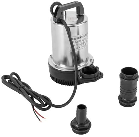 vinnyooc Pompe Submersible pompe evacuation eau en acier inoxydable, 3000 tr/min, 50L/13.21gal/min, Hauteur d'élévation 8 m, (argent, noir)