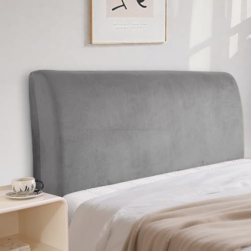 CYCMACO Velluto Copri Testata Letto Universale 150cm, Grigio Chiaro | Elasticizzato Copertura Per Testiera Del Letto, Universale, Tinta Unita, Lavabile, Per Letti Singoli Matrimoniali