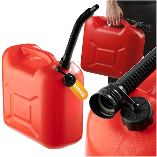 BEGRIS® Kunststoff Kraftstoffkanister für Benzin & Diesel, Öl, Benzinkanister 20L, Benzintank mit Trichter Zertifikat, Roter Reservekanister 37 cm x 40 cm x 21 cm