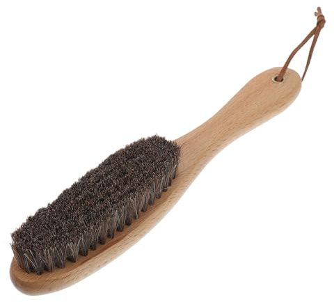 POPETPOP Horsehair Dusting Brush for Furniture and Garments Soft Wooden Handle Brush for Jacket and Suit Cleaning Portable Lint Remover