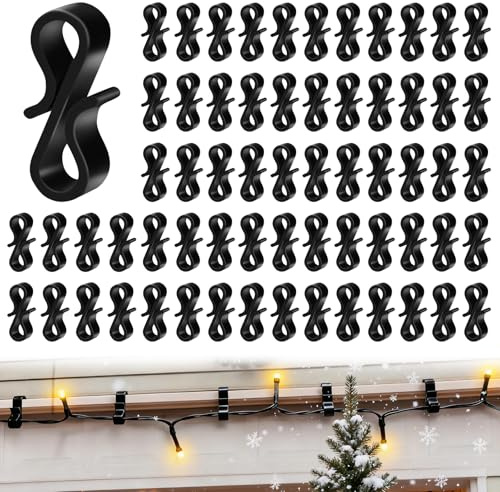 Gutter Hooks for Outdoor Lights, 150 Pcs Black Plastic S Gutter Clips, Outdoor Light Hooks for Christmas Halloween Garden Tree Home Decor, Outside String Lights, Icicle Fairy Lights, Roof Decor