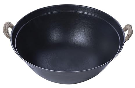 Padella in ghisa, padella in ferro a doppio orecchio, tradizionale vecchio stile, wok in ferro per uso domestico, adatta per fornelli a gas, 36 cm
