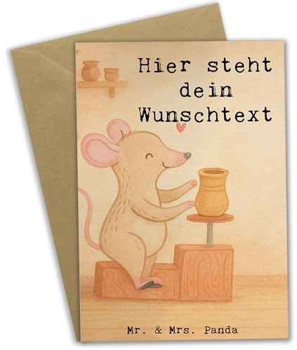 Mr. & Mrs. Panda Personalisierte Karte Maus Töpfern Design - Geschenk, Sportler, Grußkarte personalisierbar, individuelle, Töpferei, personalisiert, Töpferkurs, Grußkarten