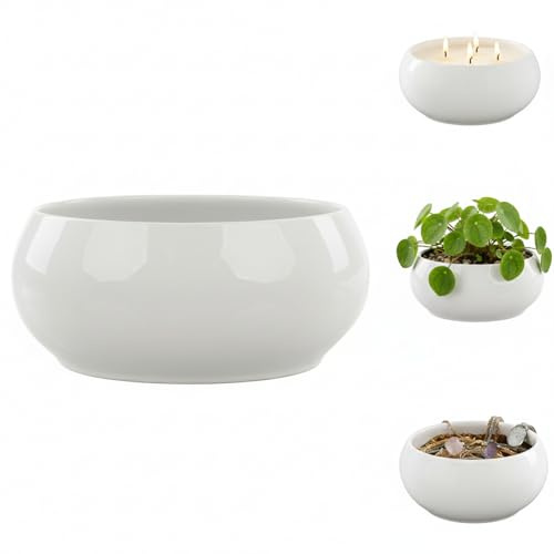 botle Pot de fleurs - En céramique - Blanc - Diamètre : 25,5 cm - Bol décoratif glamour - Pour plantes succulentes - Décoration de table - Pour mariage - Rangement de bijoux