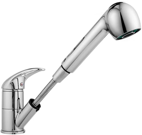 Küchenarmatur Einhebelmischer Waschtischarmatur mit ausziehbarer Geschirrbrause Wasserhahn Spültisch Armatur Mischbatterie Waschenbecken Bad (Silber)