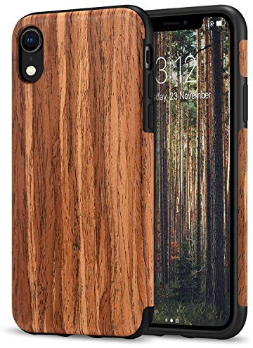 TENDLIN Kompatibel mit iPhone XR Hülle Holz und TPU Silikon Hybrid Weiche Schutzhülle Kompatibel mit iPhone XR (Rotes Sandelholz)