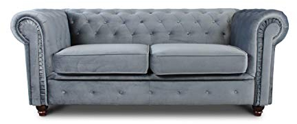 Sofa Chesterfield Asti 2-Sitzer, Couchgarnitur 2-er, Sofagarnitur, Couch mit Holzfüße, Polstersofa - Glamour Design, Velours (Grau (Velvet 10))