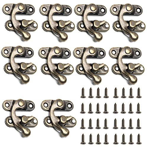 MroMax 10Pcs Antique Left Latch Hook Hasp Vintage Lock Clasp Swing Arm Latch with Screws Plated Bronze for Suitcase Case Jewelry Wooden Boxes and DIY Handicrafts 32 x 27mm/1.26 x 1.06 inch