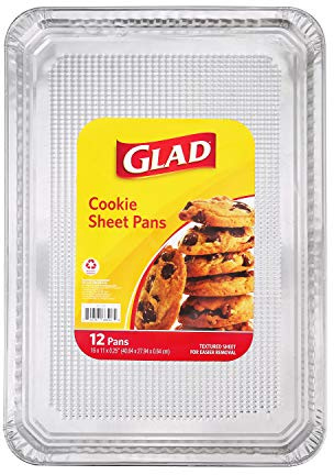 Glad Disposable Bakeware Aluminum Rectangular Cookie Sheets for Baking and Roasting, 12 Count-16 x 11 x 0.25 - Textured, Made from Aluminum - Baking Sheets, Baking Pans, Foil Cookie Sheet