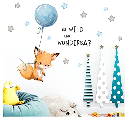 Little Deco Aufkleber Spruch sei wild & Fuchs I Wandbild 116 x 62 cm (BxH) I Luftballon Wandbilder Wandtattoo Kinderzimmer Junge Tiere Deko Babyzimmer Kinder DL315