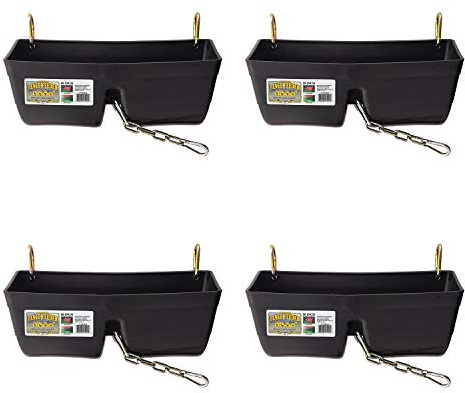 Little Giant FF16BLACK 9 Quart Heavy Duty Plastic Feed Trough Bucket Fence Feeder with Clips for Livestock & Pets, Black (4 Pack)