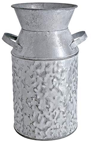 Fauevav Galvanized Milk Can with Rope Antique Retro Vase Metal Planter Rustic Vintage Primitive Flower Holder Farmhouse Country Plant for Home Office Decor, 7.6”