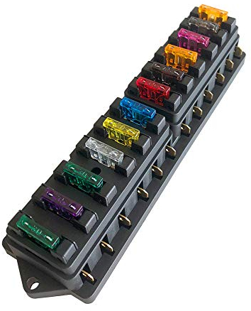 Aiqeer 12 Vie Scatola Portafusibili Standard, 12V / 24V / 32V / 48V Generic Impermeabile Scatola Fusibili, con 10 Pezzi Libero Fusibile Lama Standard (2/3 / 5/7.5/10 / 15/20 / 25/30 / 35A)