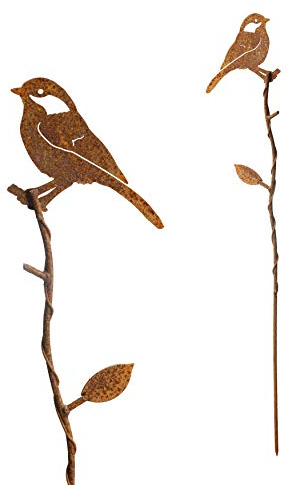 Gartenstecker Rost Vogel aus Metall verrostet Stecker Gartendekoration Beet Stab Bodenstecker Edelrost Spieß (Kohlmeise)
