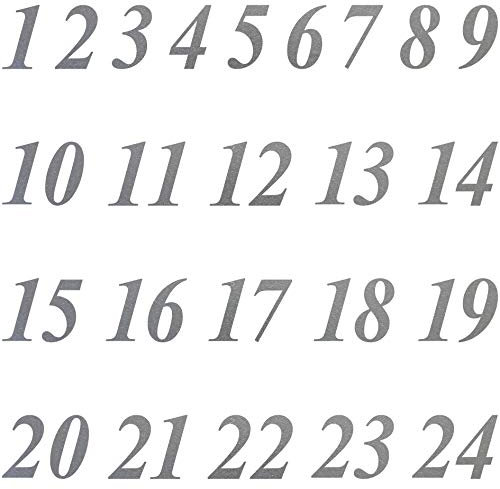 Zahlen von 1 bis 24 mit Ziffern Höhe 4cm Tattoo Aufkleber Deko zum Advent Kalender Besteln (Silber)