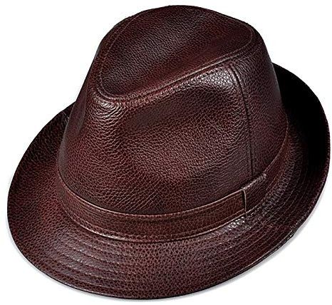 G&F Herren Leder Jazz Hut Gentleman Hüte Rindsleder Kurze Krempe Cowboy Party Bowler Fedora Trilby Hut (Color : Brown, Size : 56)
