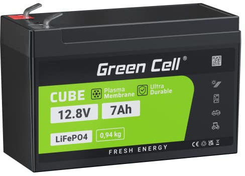 Green Cell LiFePO4 Batterie 7Ah 12.8V 89,6Wh Faible poids Lithium Fer Phosphate Caravane Photovoltaïque BMS pour Camping Car Bateau Chariot Golf Voiture Solar ups bakcup l'énergie éolienne Marine