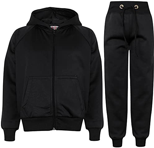 A2Z 4 Kids Tracksuit Hoodie Jogger Set - T.S Plain 109 Black 7-8