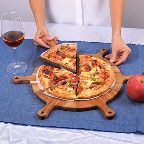 Loticy Juego de platos redondos de bambú de 12 pulgadas, 6 platos triangulares de bambú de 6 pulgadas, plato redondo apilable de madera para pizza, juego de tablas de bambú