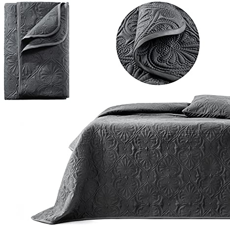 ROOM99 Leila Elegante Tagesdecke in Dunkelgrau 200 x 220 cm Vielseitige Wohndecke als Bettüberwurf oder Sofaüberwurf Überwurfdecke für Bett und Sofa Steppdecke Stil Ideal als Bedspread