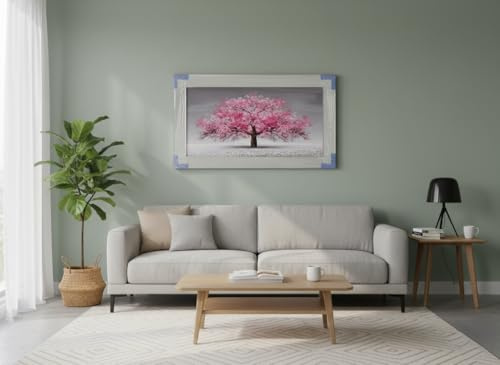 Biznest BLOSSOM TREE PICTURE PINK 3D GLITTER LIQUID ART MIRRORED FRAME WALL ART 85x45CM