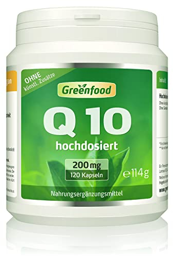 Q10 Kapseln, extra hochdosiert, 200mg - 120 Softgels. Gewonnen durch natürliche Fermentation. OHNE künstliche Zusätze - laborgeprüft. Von Greenfood.