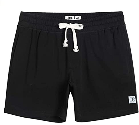 JustSun Sportshorts herr korta byxor träning bomull med dragkedja fickor, svart, S