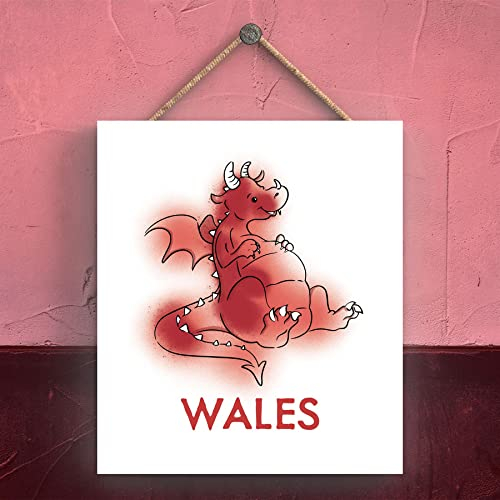 Global Designs Wales Cute Welsh Dragon Sign Decorative Hanging Wooden Plaque