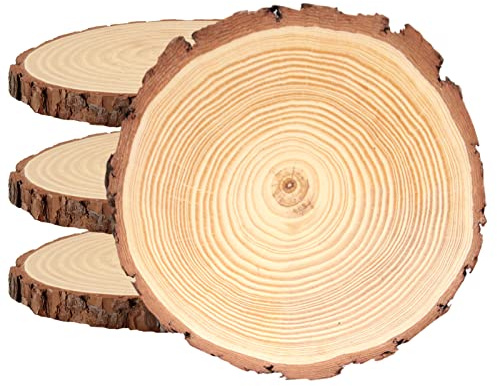 MUKCHAP 4 delar 20–23 cm naturliga träskivor, obehandlade träcirklar, träskivor delar träskivor för hantverk, bröllopsdekoration, gör-det-själv-projekt